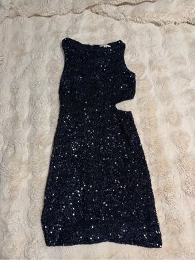 TCEC Navy Sequin Cutout Sheath Dress